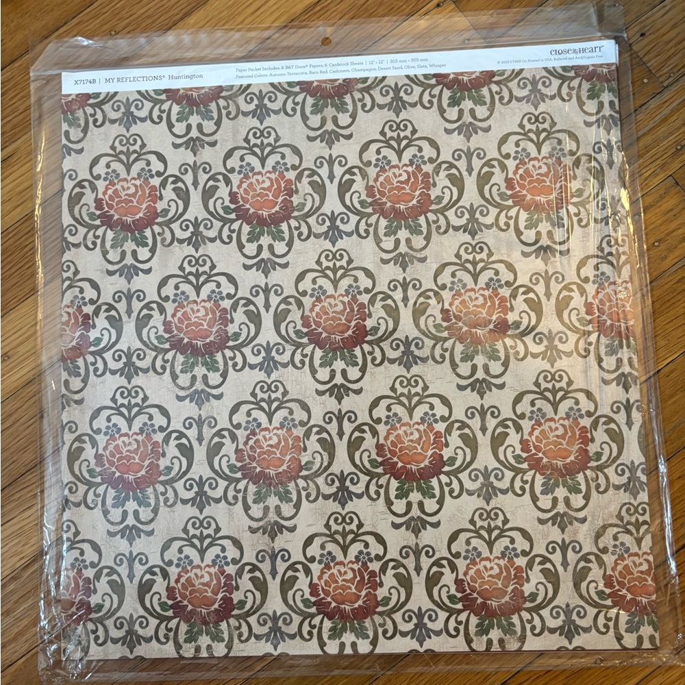 Close To My Heart Floral Damask Scrapbook Paper - Cream & Peach